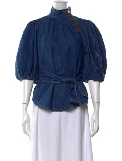 Pre-owned Zimmermann Short Sleeve Blouse In Blue