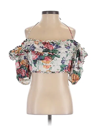 Pre-owned Zimmermann Short Sleeve Blouse In Ivory