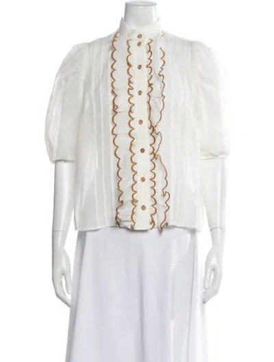 Pre-owned Zimmermann Short Sleeve Blouse In White