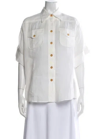 Pre-owned Zimmermann Short Sleeve Blouse In White