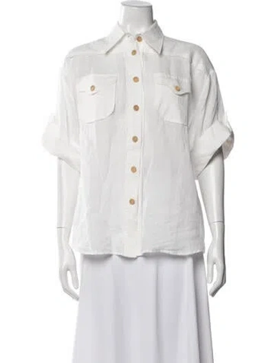 Pre-owned Zimmermann Short Sleeve Blouse In White