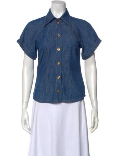 Pre-owned Zimmermann Short Sleeve Button-up Top In Blue
