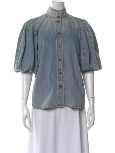 Pre-owned Zimmermann Short Sleeve Button-up Top In Blue