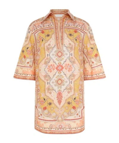 Zimmermann Wylie Printed Linen Tunic In Nude