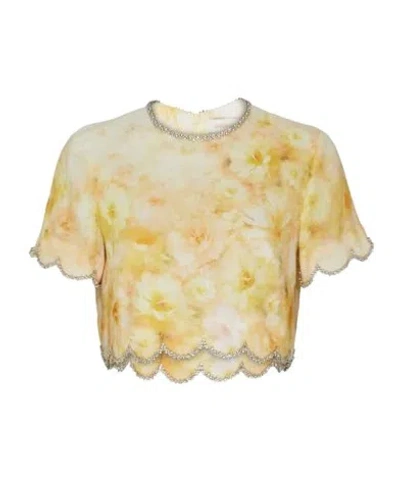 Zimmermann Crush Printed Linen Top In Yellow