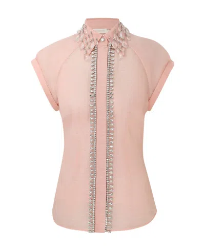 Zimmermann Embellished Linen And Silk-blend Organza Shirt In Pink