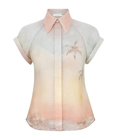 Zimmermann Illuminate Fitted Blouse In Guava Seascape
