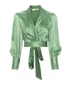 Zimmermann Silk Wraparound Blouse In Green