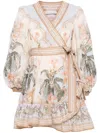Zimmermann Wylie Printed Cotton-voile Mini Wrap Dress In Multicolour