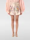 Zimmermann 'illuminate' Beige Shorts With Adlustable Belt And All-over Floral Print