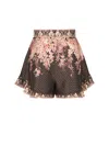 Zimmermann Womens Black Floral Illuminate Flutter Floral-print Silk And Cotton-blend Shorts Xs