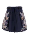 Zimmermann Womens Navy Multi Paisley Rhiannon Floral Linen Shorts Xs