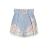 Zimmermann Womens Cascadian Tuck Floral Linen Shorts Teal Blue Botanical
