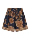 Zimmermann Aster Shorts Elastic Waistband Floral Trim Pockets In Multi
