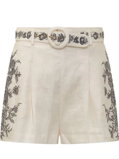 Zimmermann Ivory Linen Shorts In Beige