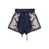Zimmermann Rhiannon Blue Shorts With Removable Belt And Floral Embroidery On The Side In Linen Woman In Blue