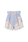 Zimmermann Womens Teal Blue Botanical Cascadian Tuck Floral Linen Shorts Xs In Blue