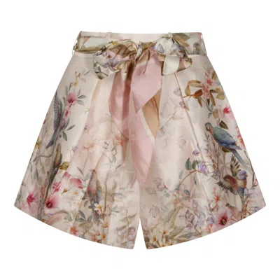 Zimmermann Rebellion Multicolor Shorts With Bow On The Front And All-over Floral Motif In Cotton And Silk Woman