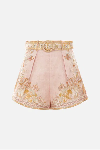 Zimmermann Acacia Linen Tuck Shorts In Multi