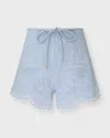 Zimmermann Daylight Scalloped Broderie Anglaise Denim Shorts In Blue