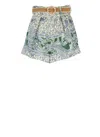 Zimmermann Ottie Belted Pleated Printed Linen Shorts In Green