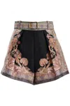 Zimmermann Illustration Belted Pleated Printed Silk And Cotton-blend Twill Shorts