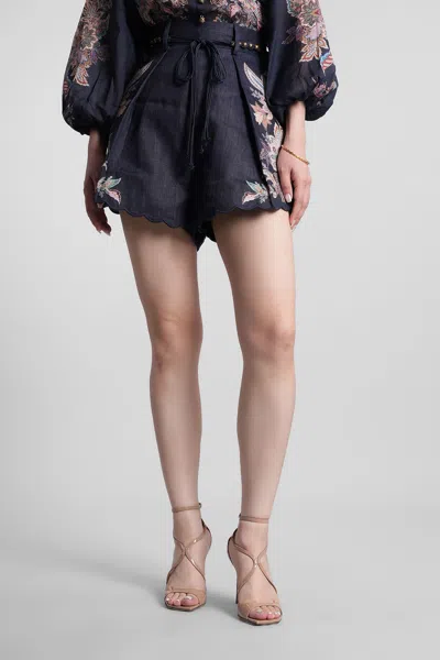 ZIMMERMANN SHORTS IN BLUE LINEN