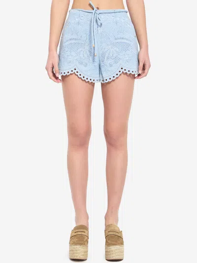 Zimmermann Daylight Scalloped Broderie Anglaise Denim Shorts In Blue