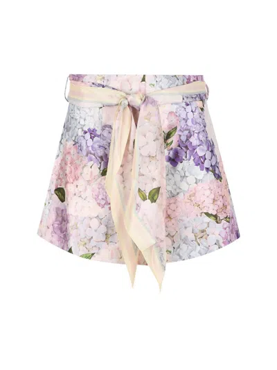 Zimmermann Dawning Printed Silk Flat Front Shorts In Multi Hydrangea