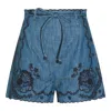 Zimmermann Floral High-waisted Mini Shorts With Self-tie Belt In Blue