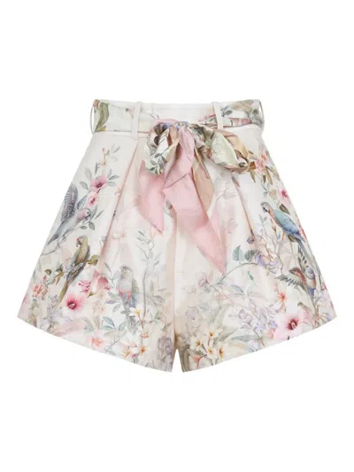 Zimmermann Rebellion Multicolor Shorts With Bow On The Front And All-over Floral Motif In Cotton And Silk Woman