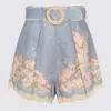 Zimmermann Teal Blue Botanical Floral Linen Cascadian Shorts