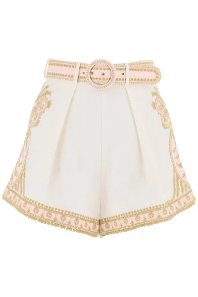 Zimmermann Shorts Waverly Embroidered Tuck In White