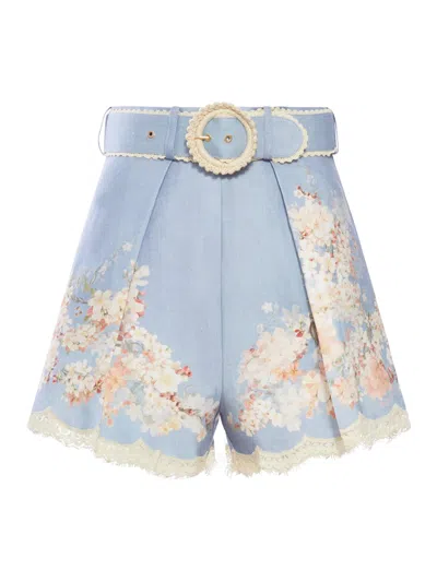 Zimmermann Shorts With Lace Hem And Floral Print