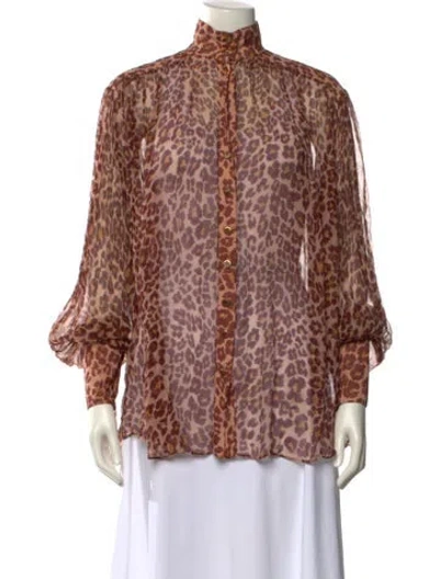 Pre-owned Zimmermann Silk Animal Print Blouse In Brown
