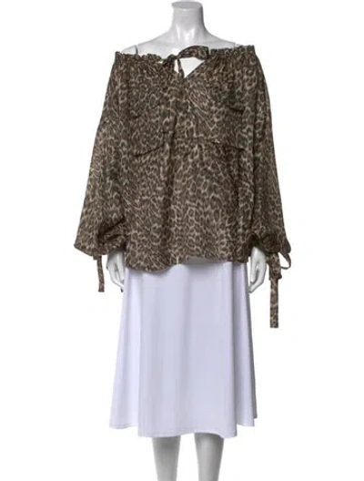 Pre-owned Zimmermann Silk Animal Print Blouse In Brown