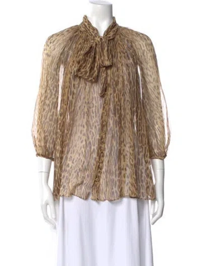Pre-owned Zimmermann Silk Animal Print Blouse In Brown