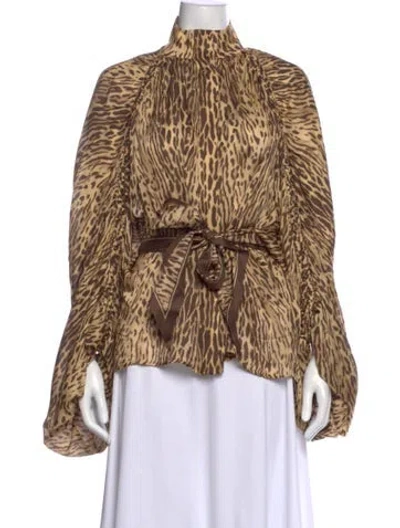 Pre-owned Zimmermann Silk Animal Print Blouse In Brown