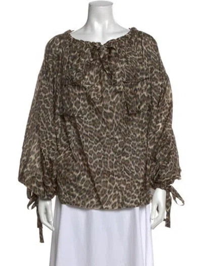 Pre-owned Zimmermann Silk Animal Print Blouse In Brown