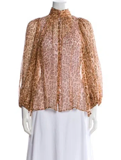 Pre-owned Zimmermann Silk Animal Print Blouse In Neutral