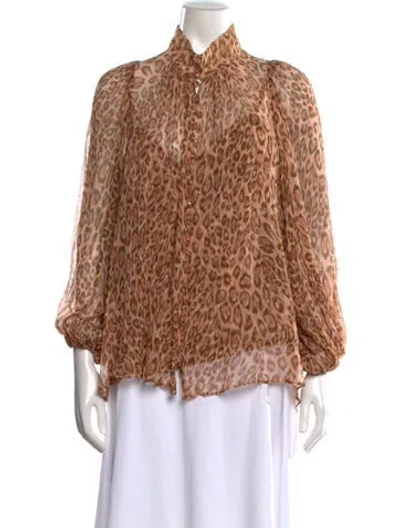 Pre-owned Zimmermann Silk Animal Print Blouse In Neutral