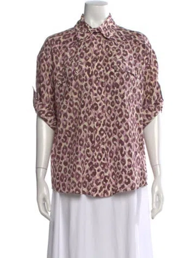 Pre-owned Zimmermann Silk Animal Print Blouse In Purple