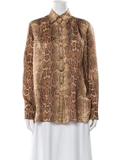 Pre-owned Zimmermann Silk Animal Print Blouse W/ Tags In Brown