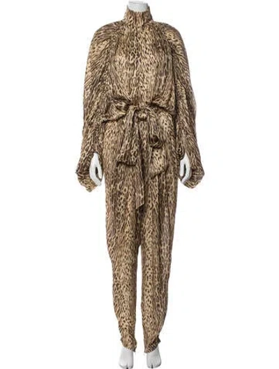 Pre-owned Zimmermann Silk Animal Print Jumpsuit In Neutrals