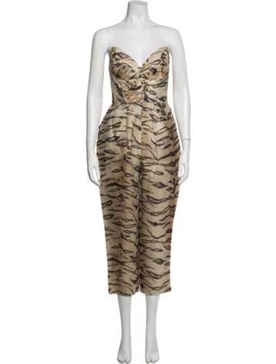 Pre-owned Zimmermann Silk Animal Print Jumpsuit In Neutrals