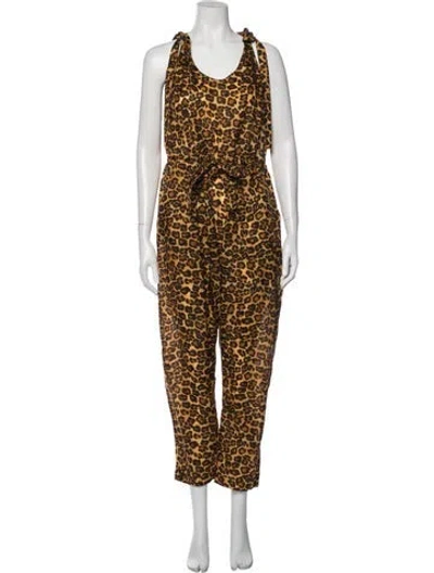Pre-owned Zimmermann Silk Animal Print Jumpsuit In Orange