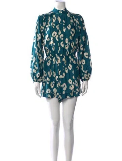Pre-owned Zimmermann Silk Animal Print Romper In Blue