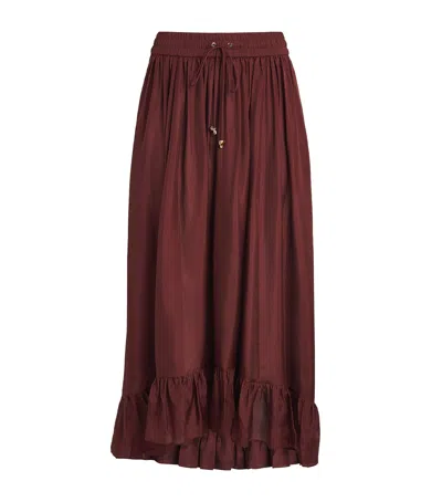 Zimmermann Silk Aster Maxi Skirt In Brown