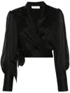 Zimmermann Silk Blouson-sleeve Wrap Top In Black