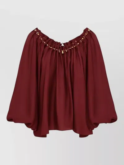 Zimmermann Silk Blouse Scoop Neck Gathered Detailing In Red